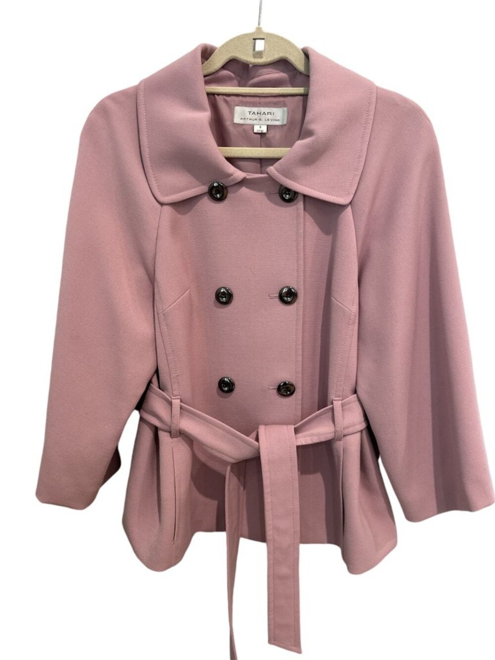 Tahari Arthur S. Levine Dusty Pink Belted Peacoat Size 8  3/4 Sleeve Peplum Coat